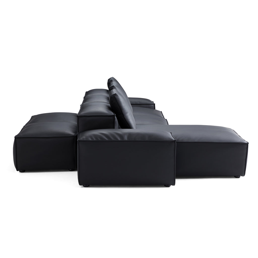 Cube Modular Black Genuine Leather Double-Sided Sectional