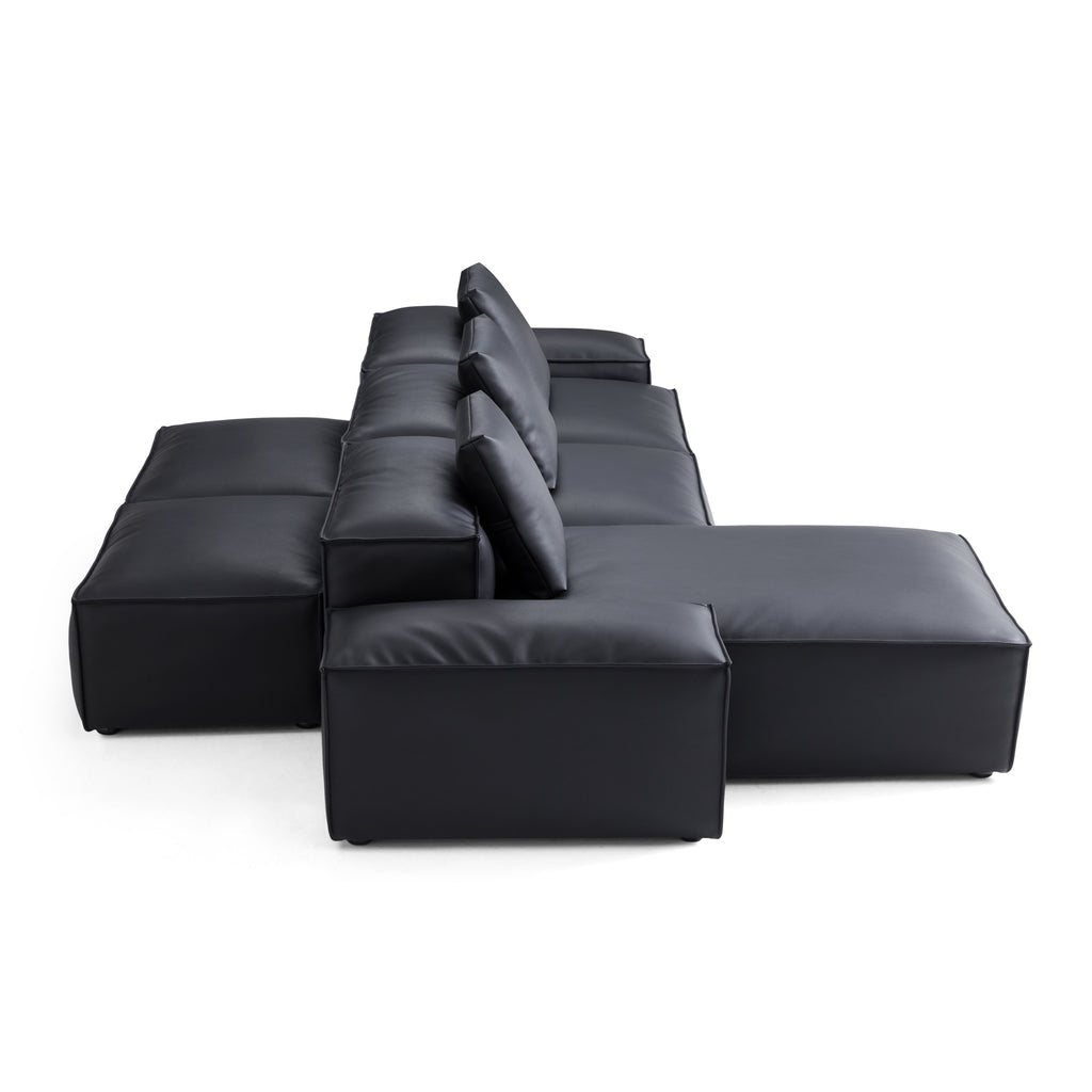 Cube Modular Beige Genuine Leather Double-Sided Sectional