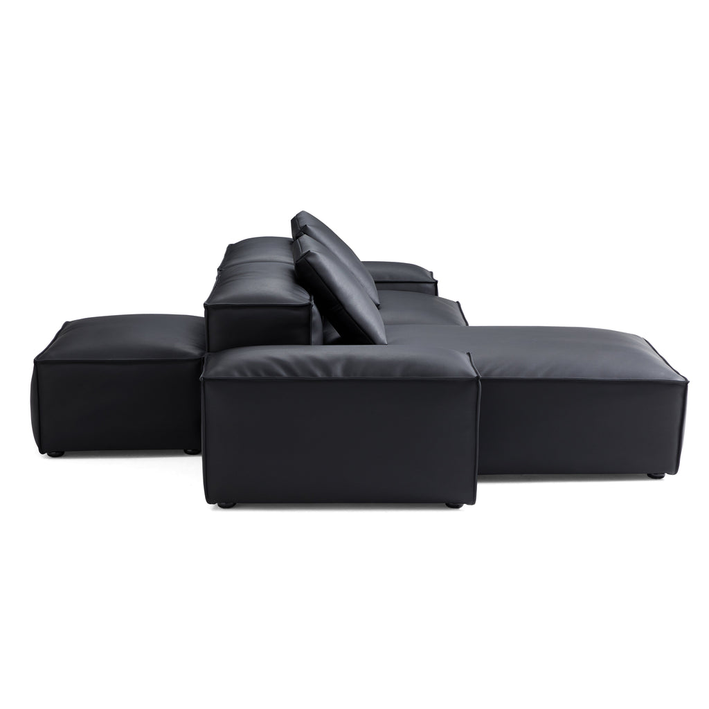 Cube Modular Black Genuine Leather Double-Sided Sectional