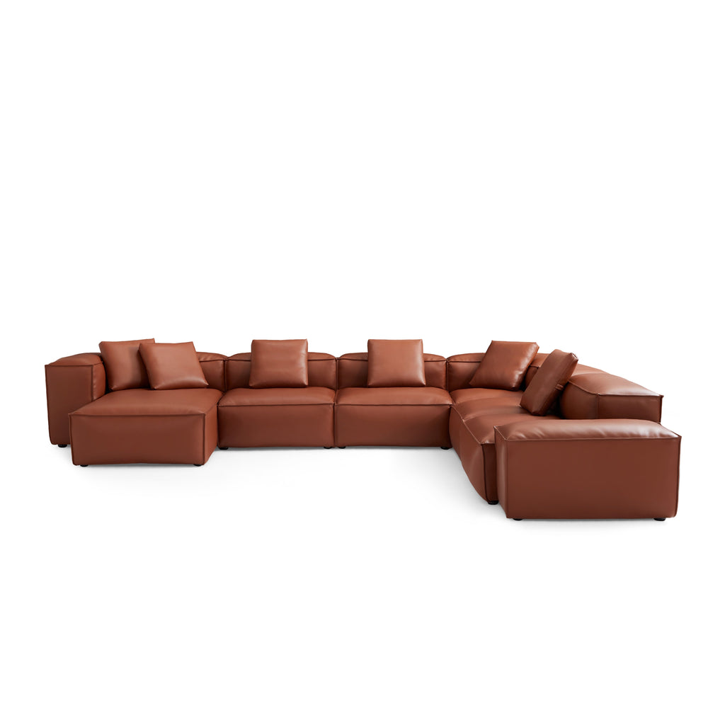 Cube Modular Black Genuine Leather U-Shaped Sectional