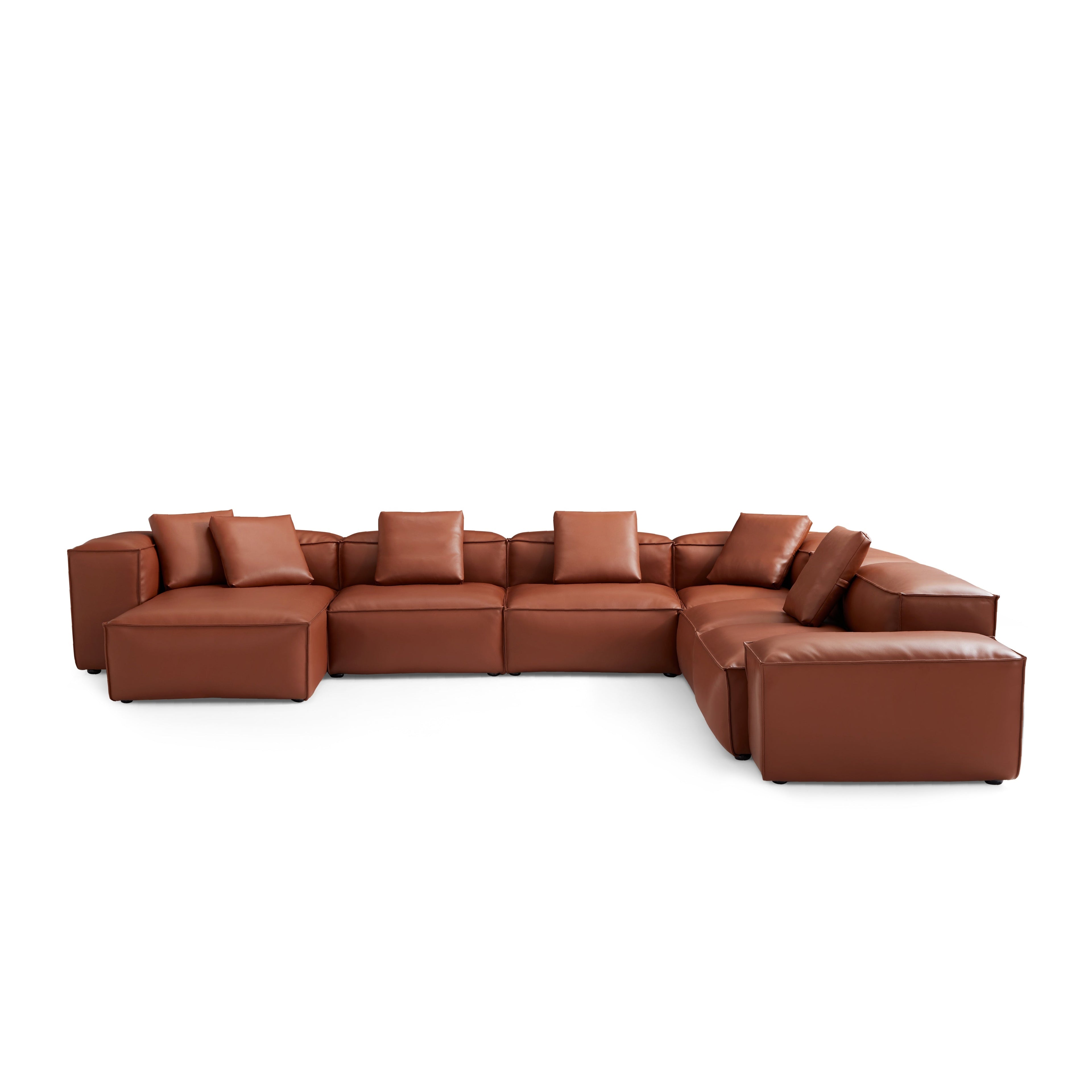 Cube Modular Brown Genuine Leather U-Shaped Sectional
