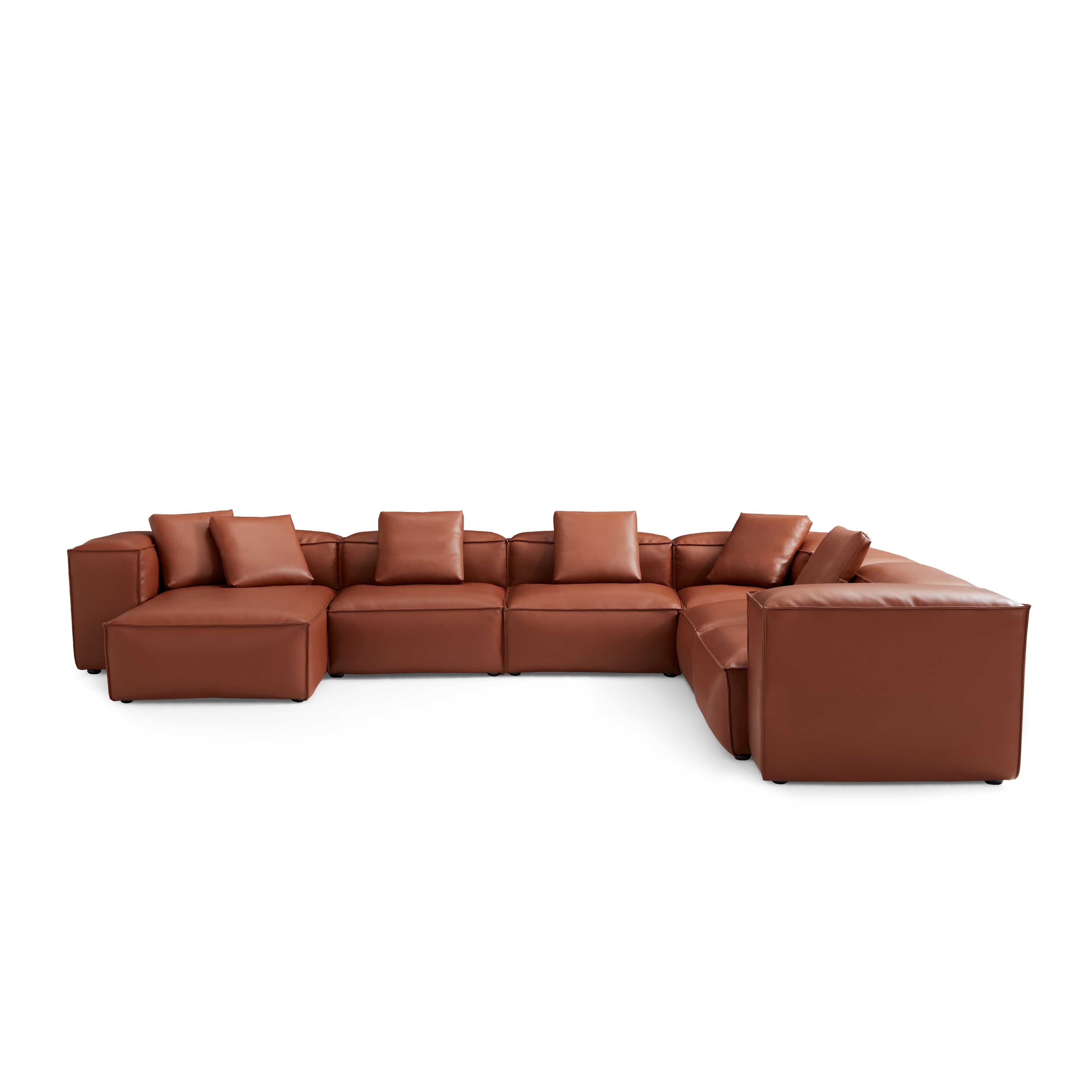 Cube Modular Brown Genuine Leather U-Shaped Sectional