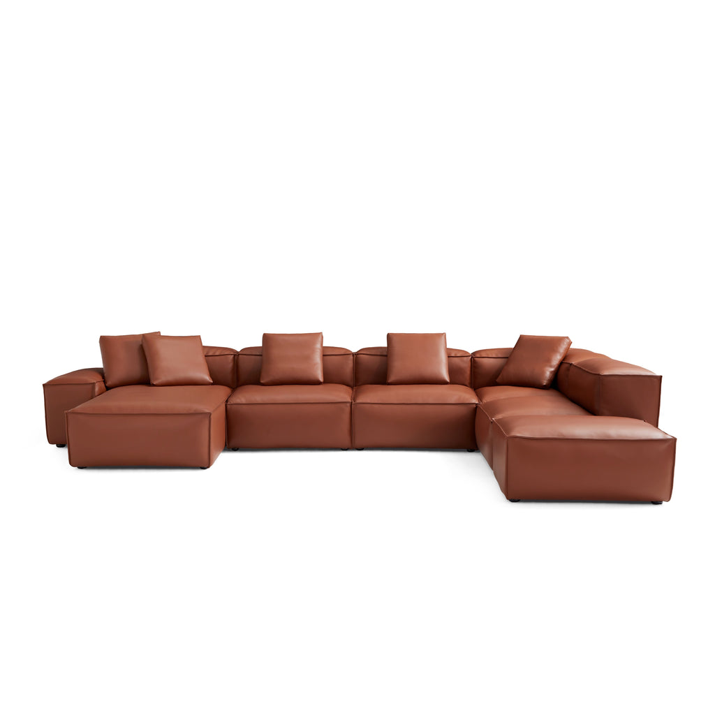 Cube Modular Black Genuine Leather U-Shaped Sectional