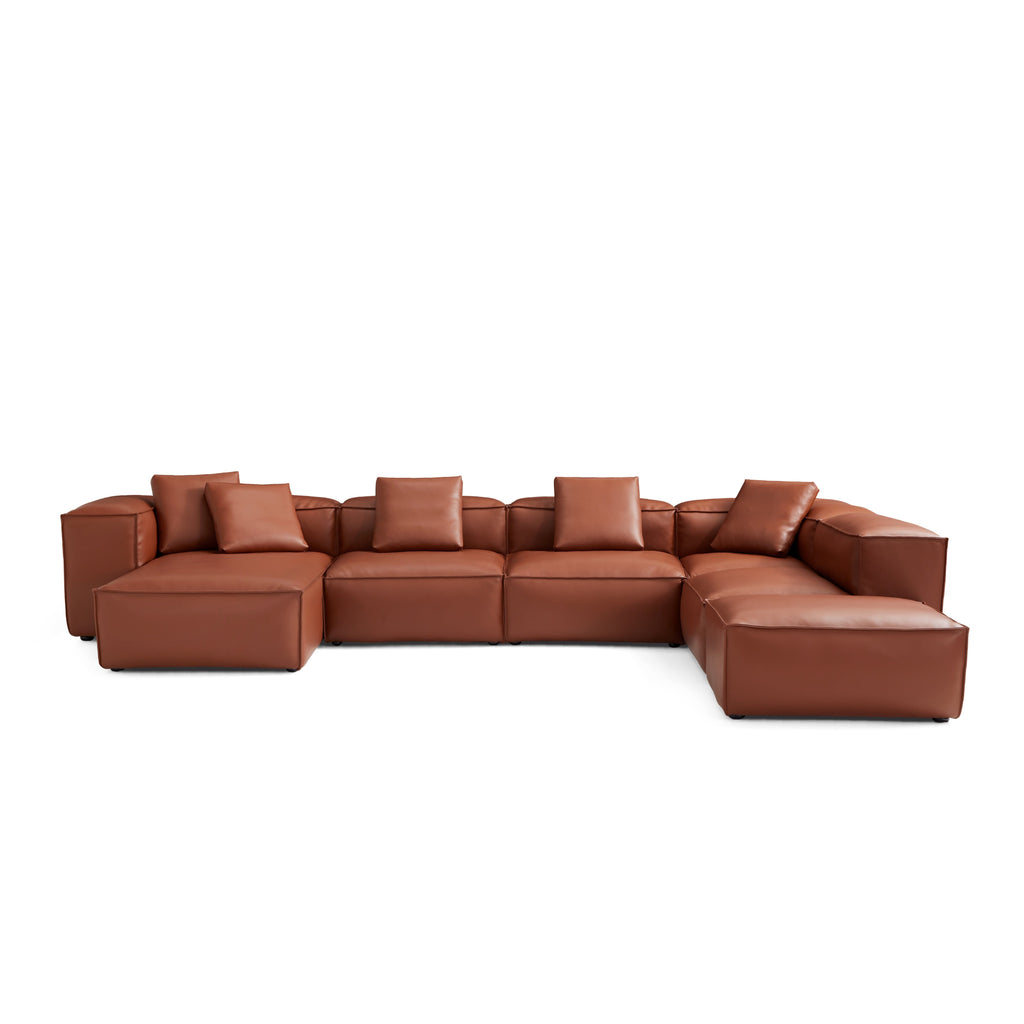 Cube Modular Black Genuine Leather U-Shaped Sectional with Ottoman