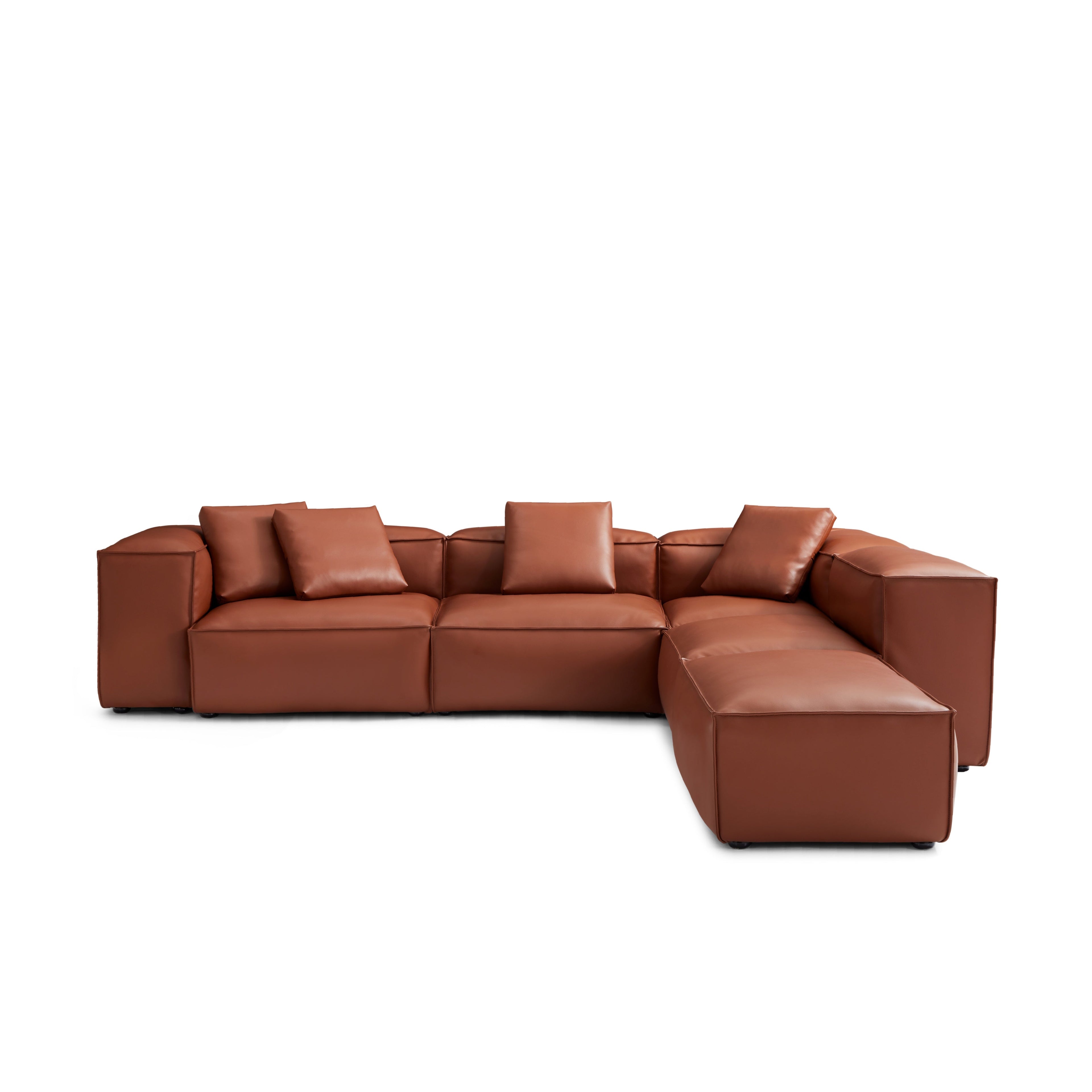 Cube Modular Brown Genuine Leather Corner Sectional With Ottoman