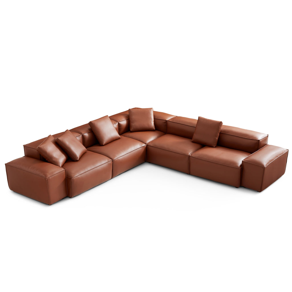 Cube Modular Brown Genuine Leather Corner Sectional