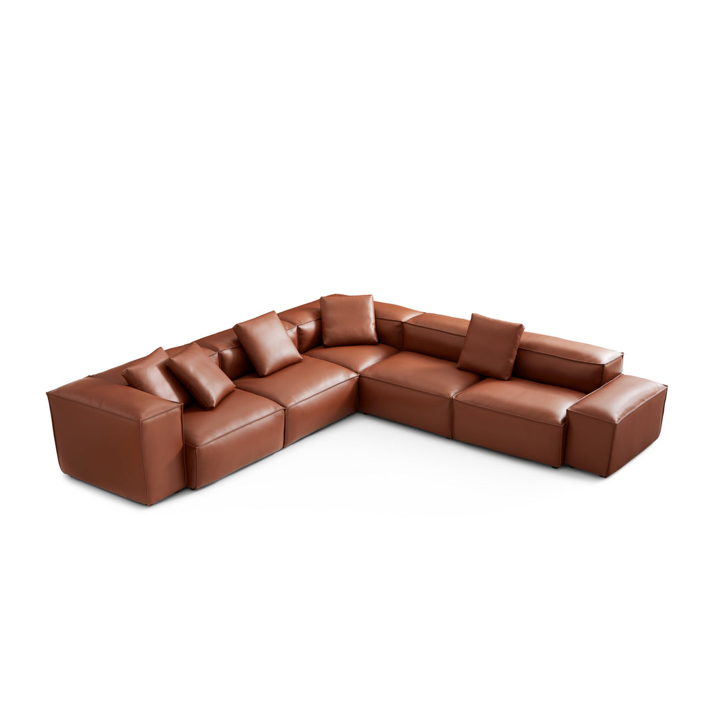 Cube Modular Brown Genuine Leather Corner Sectional