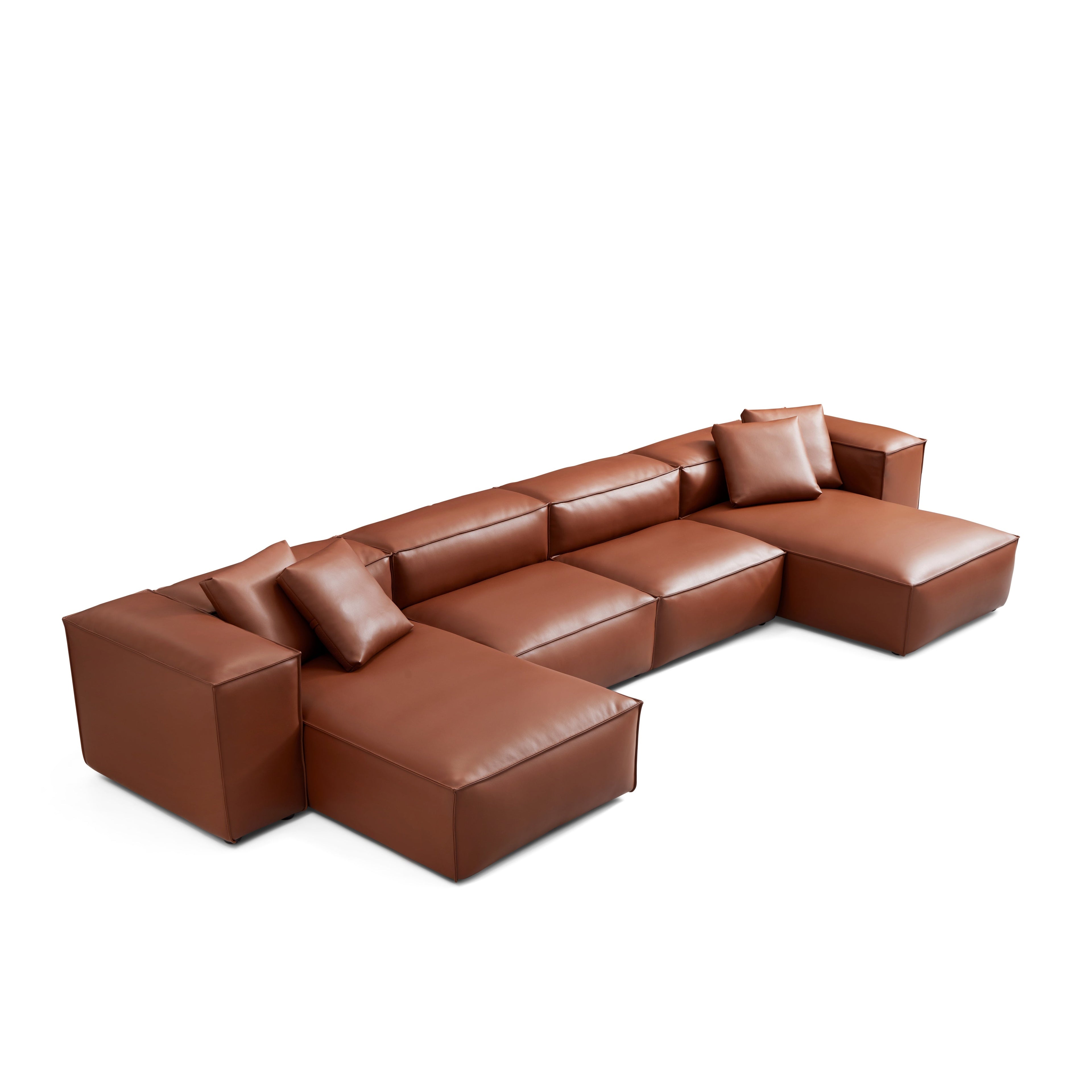 Cube Modular Brown Genuine Leather Double Chaise Sectional