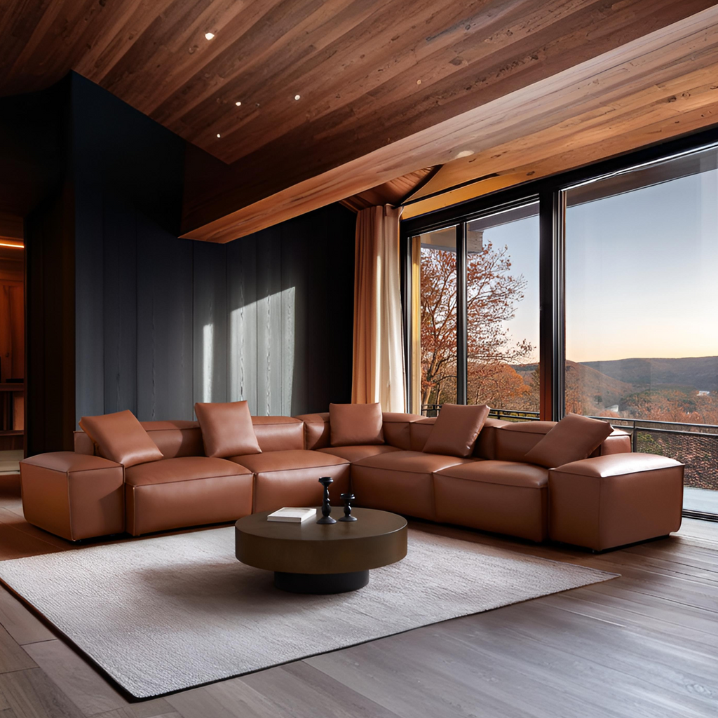 Cube Modular Black Genuine Leather Corner Sectional