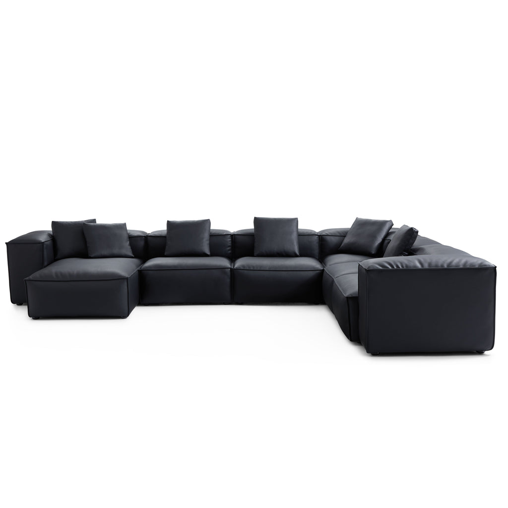 Cube Modular Black Genuine Leather U-Shaped Sectional
