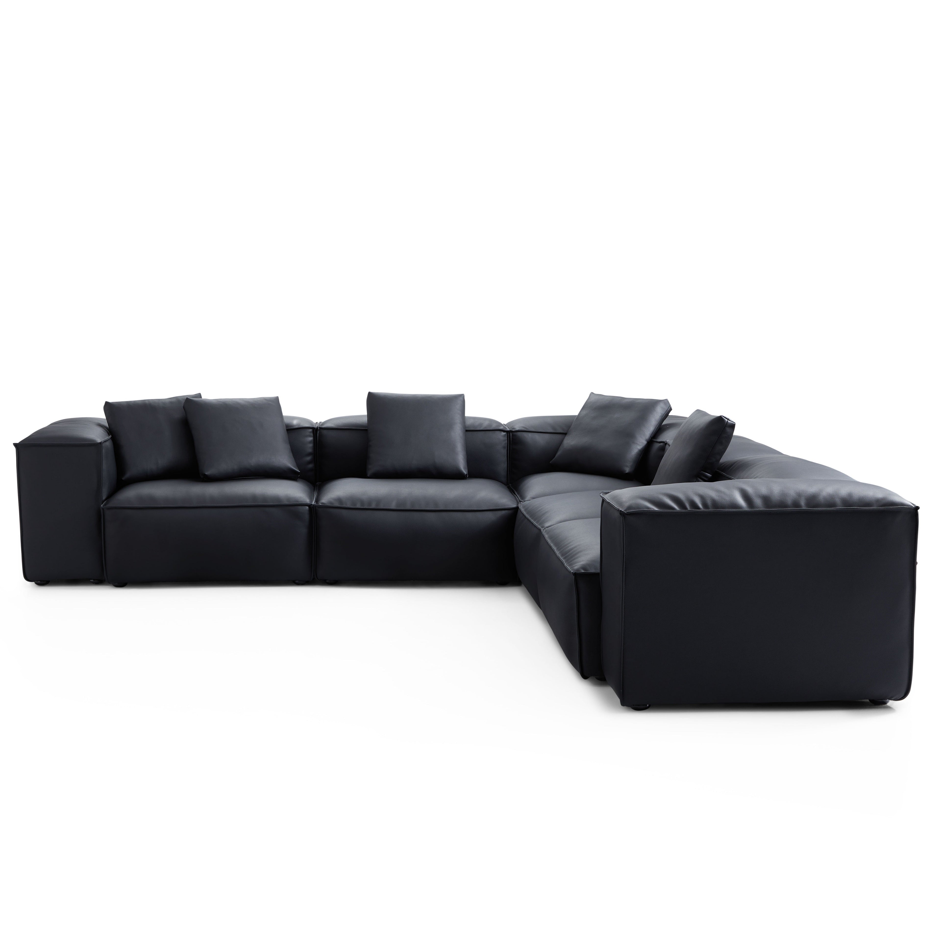 Cube Modular Black Genuine Leather Corner Sectional