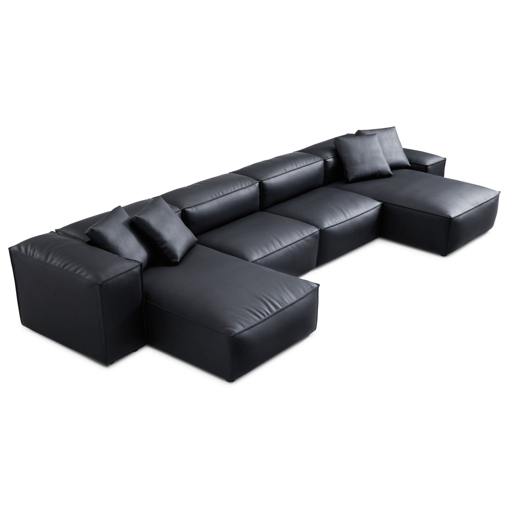 Cube Modular Brown Genuine Leather Double Chaise Sectional