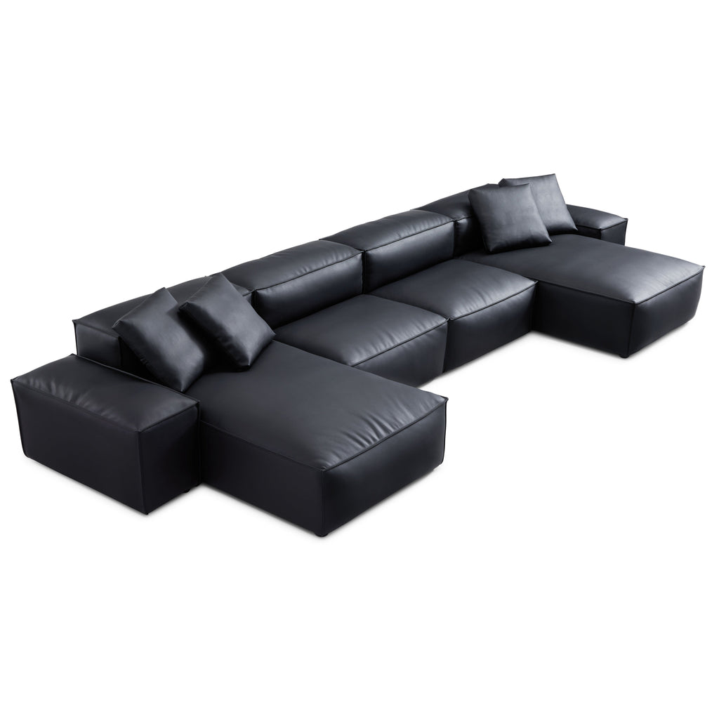 Cube Modular Brown Genuine Leather Double Chaise Sectional