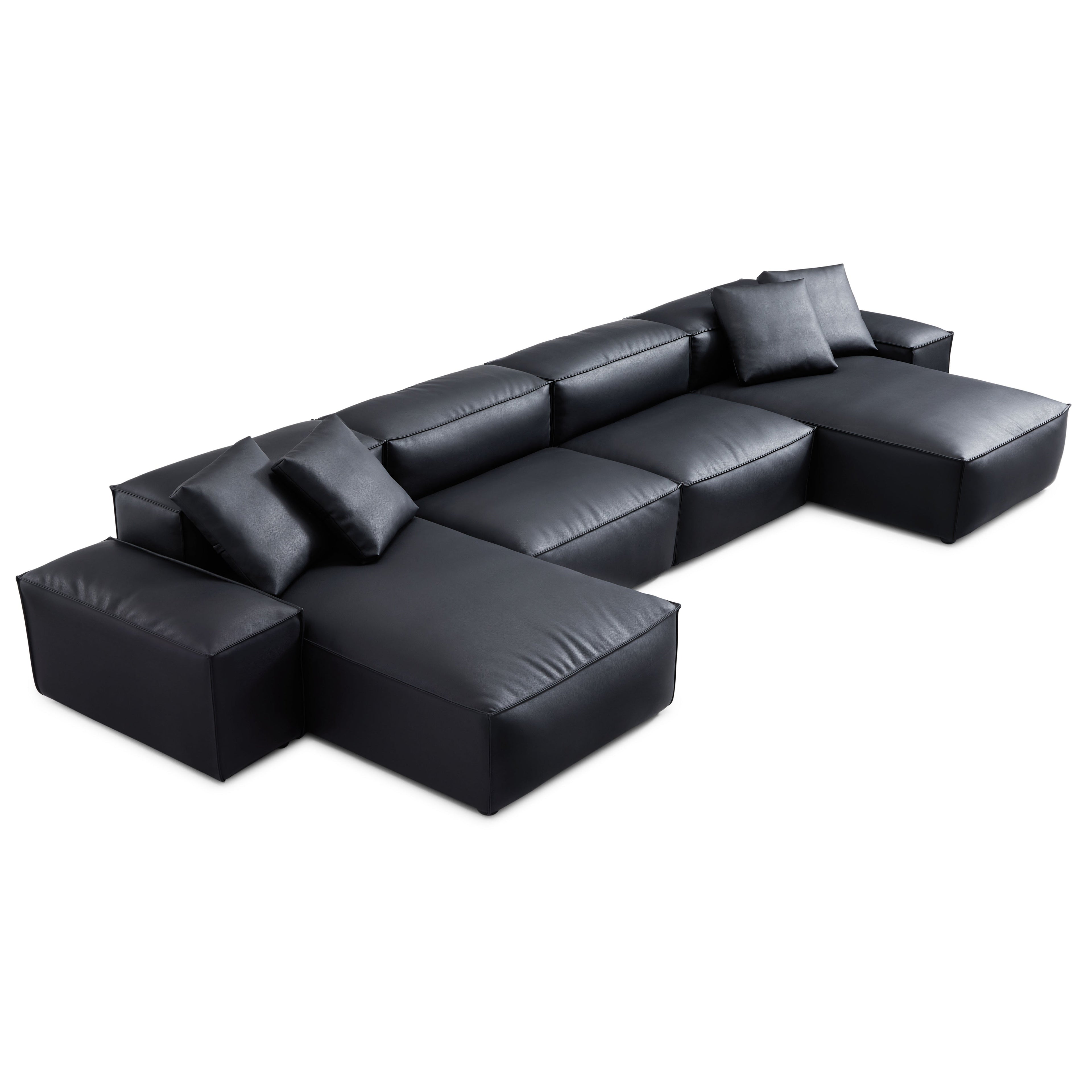 Cube Modular Brown Genuine Leather Double Chaise Sectional