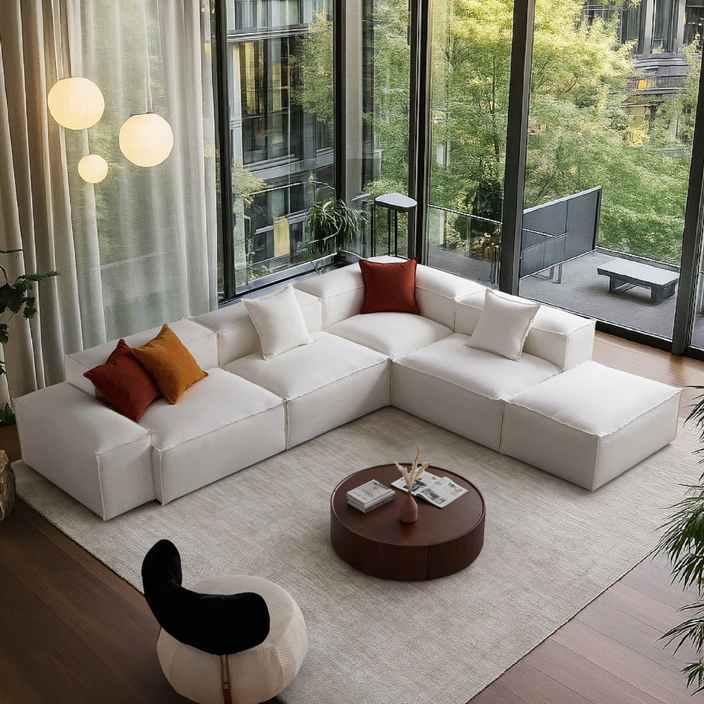 Canapé modulable Freedom en L et pouf kaki