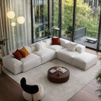 Canapé modulable blanc en L et pouf Freedom