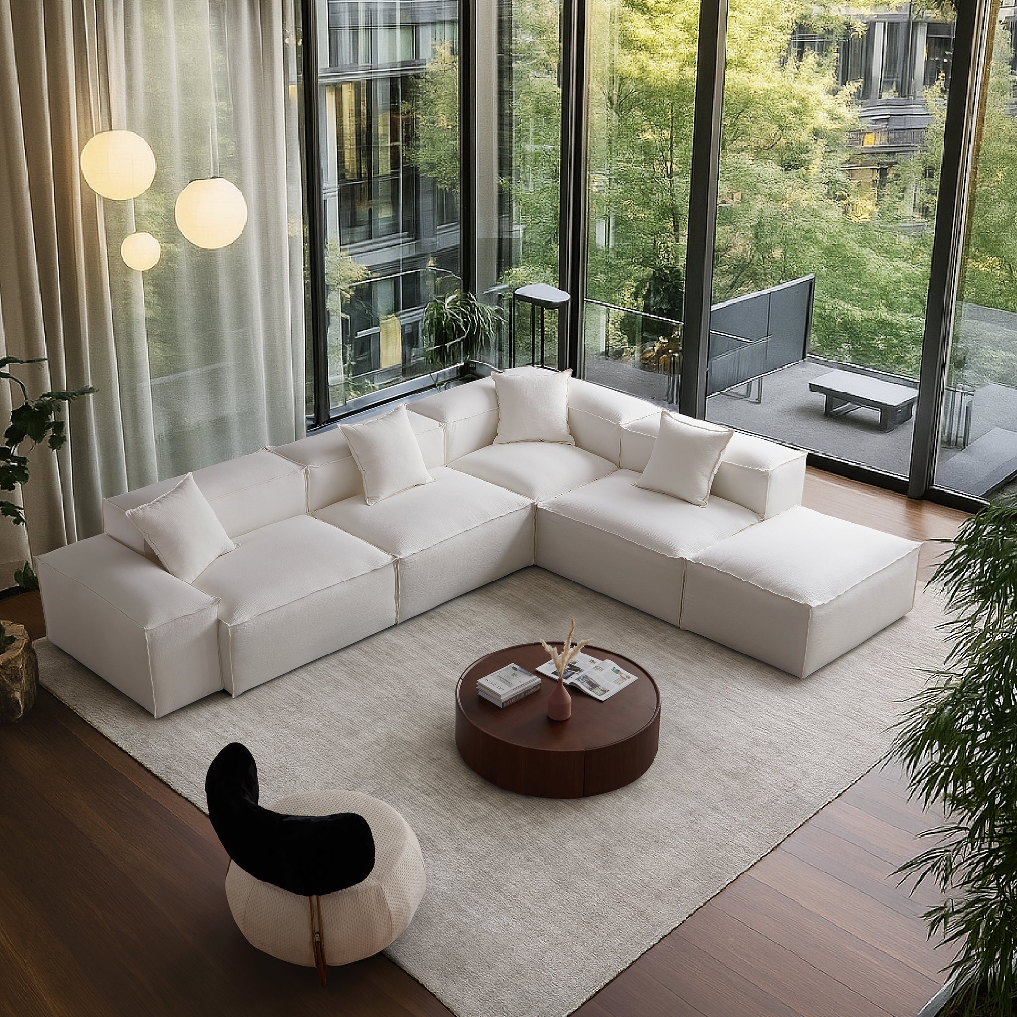 Canapé modulable Freedom en L et pouf kaki