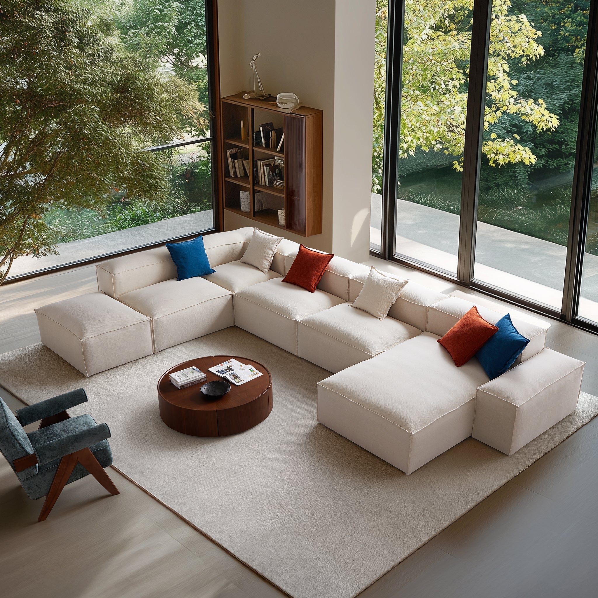 Canapé sectionnel blanc modulaire Freedom à extrémité ouverte