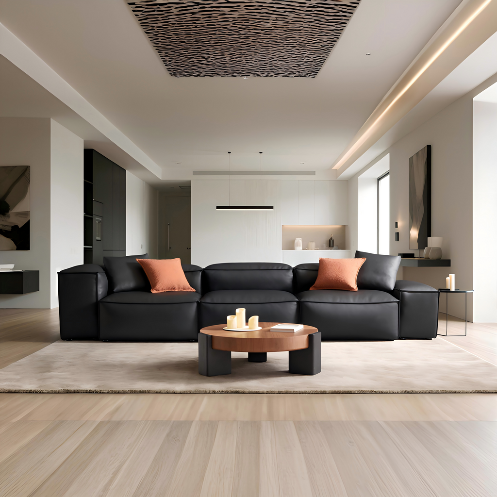 Cube Modular Black Genuine Leather Sofa