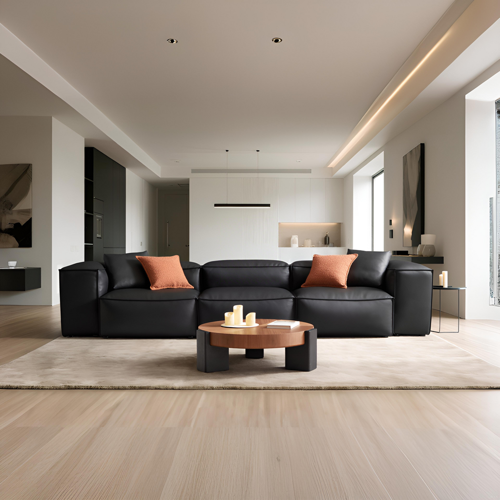 Cube Modular Black Genuine Leather Sofa