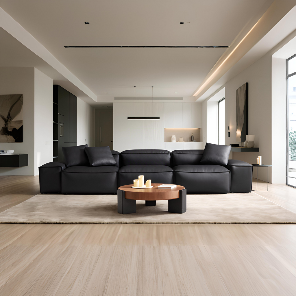 Cube Modular Black Genuine Leather Sofa