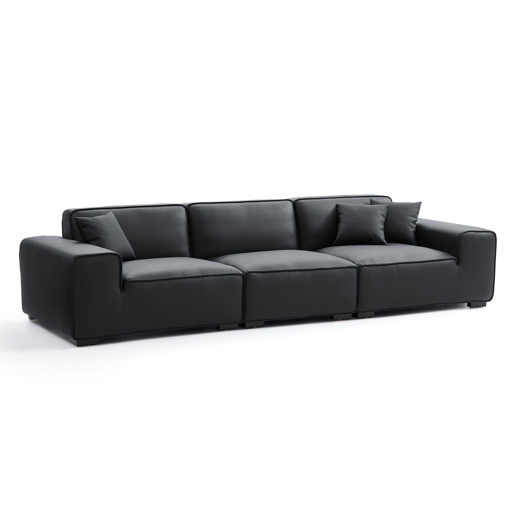 Domus Modular Black Leather Sofa