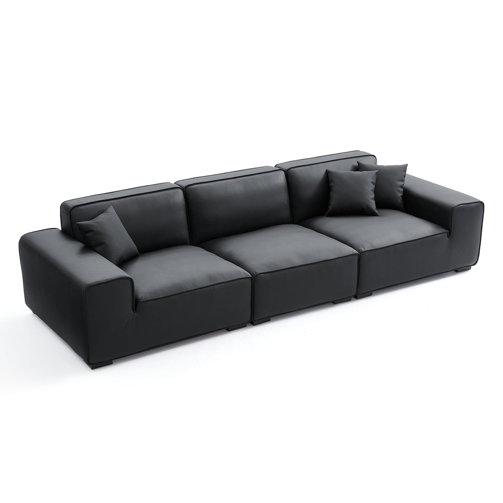 Domus Modular Black Leather Sofa