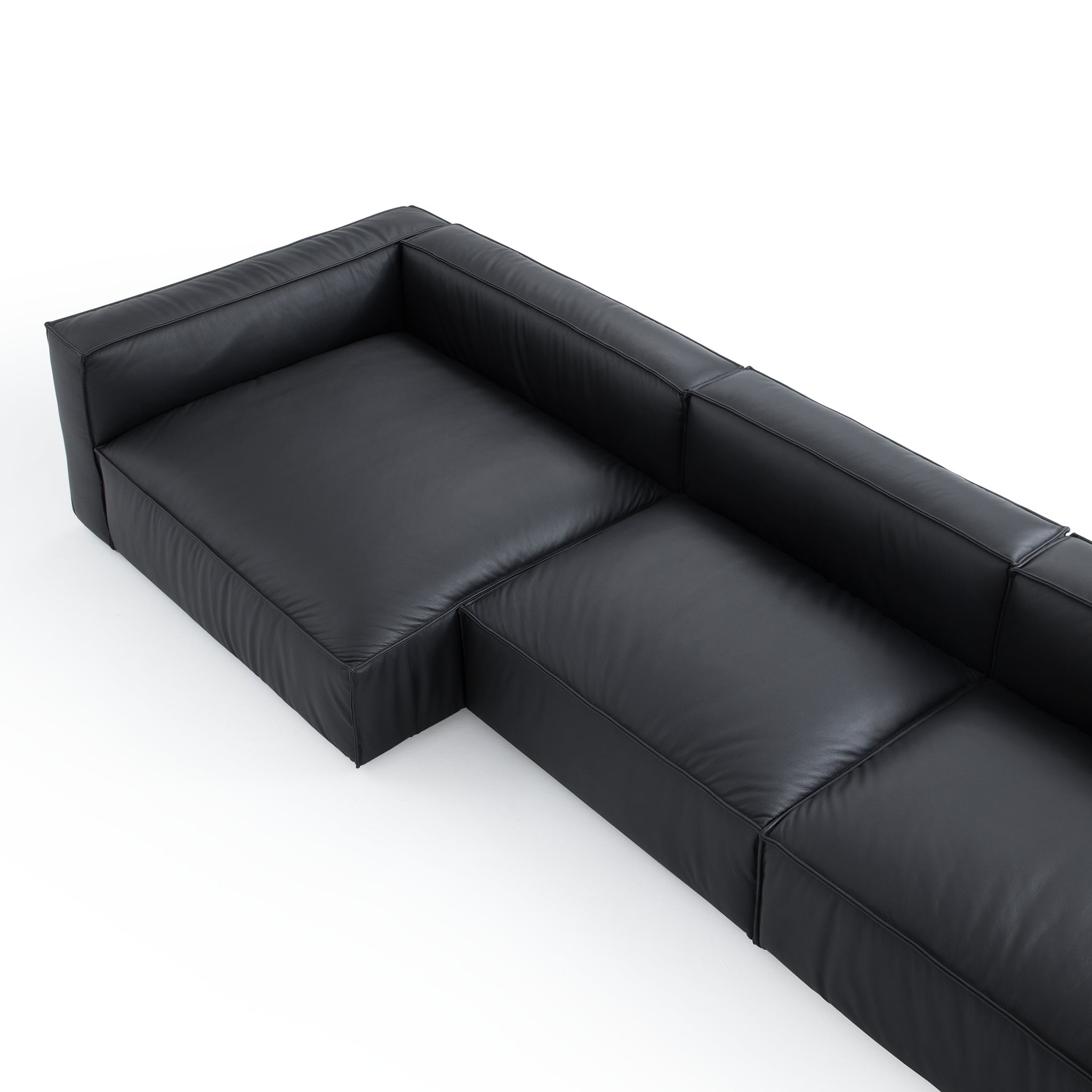 Canapé sectionnel et ottoman minimaliste de luxe en cuir noir
