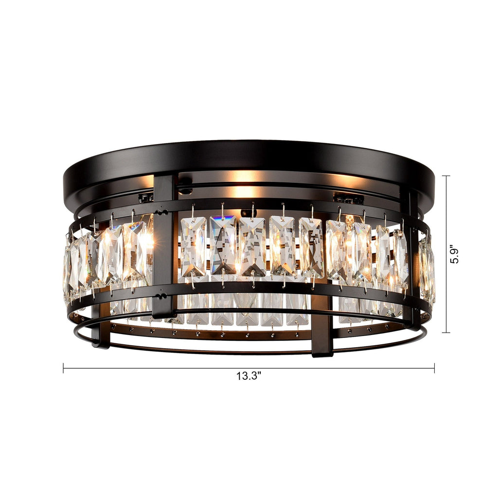 Lustre encastré moderne en cristal noir à 3 lumières pour couloir