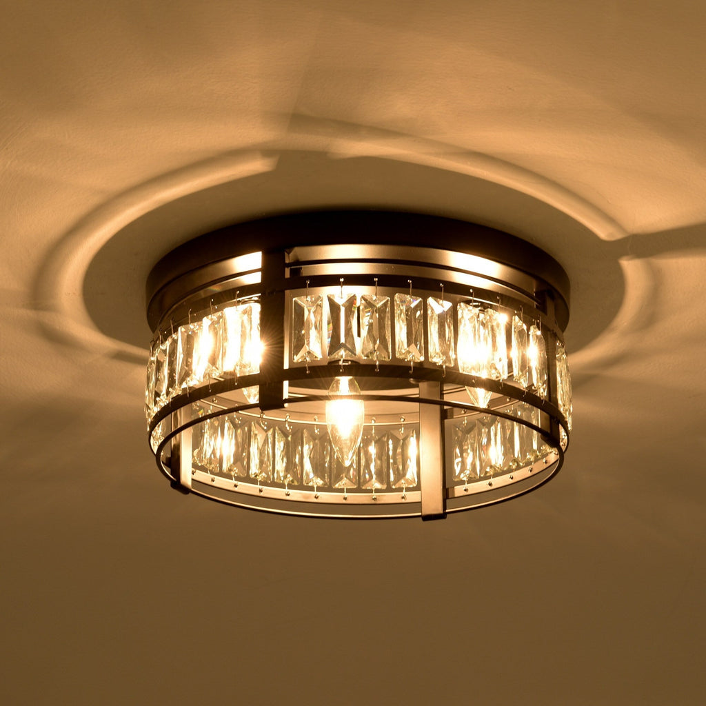 Lustre encastré moderne en cristal noir à 3 lumières pour couloir