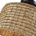 Plafonnier semi-encastré à 2 lumières en rotin naturel avec auvent noir - Noir/terreux - Noir/paille - 34,5 cm de largeur