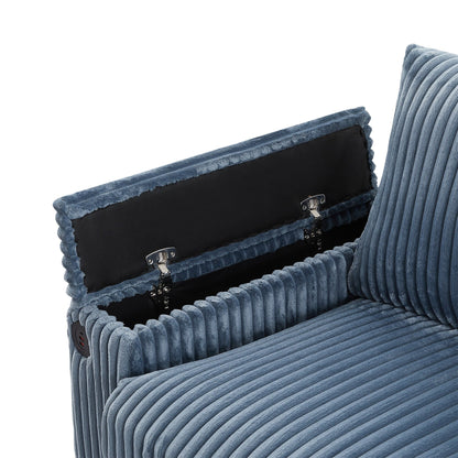 Canapé 4 places en velours côtelé avec ports USB, porte-gobelets rabattables et rangement dissimulé