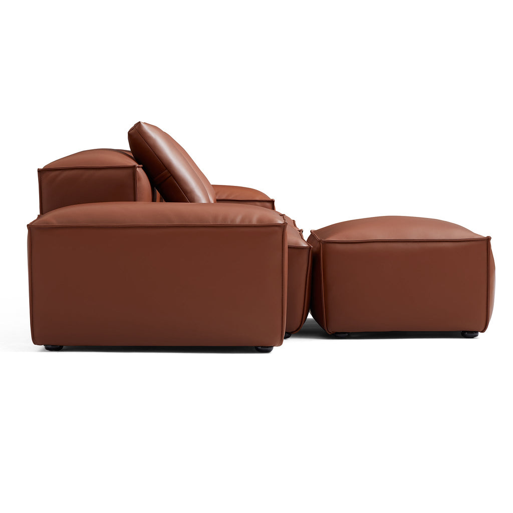 Cube Modular Brown Genuine Leather Sofa with Ottoman