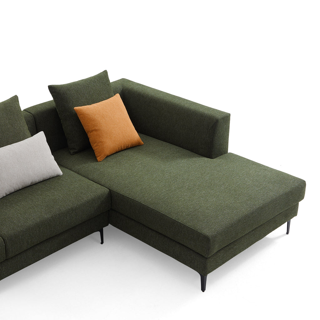 Canapé sectionnel en tissu vert Jungle en forme de L avec méridienne