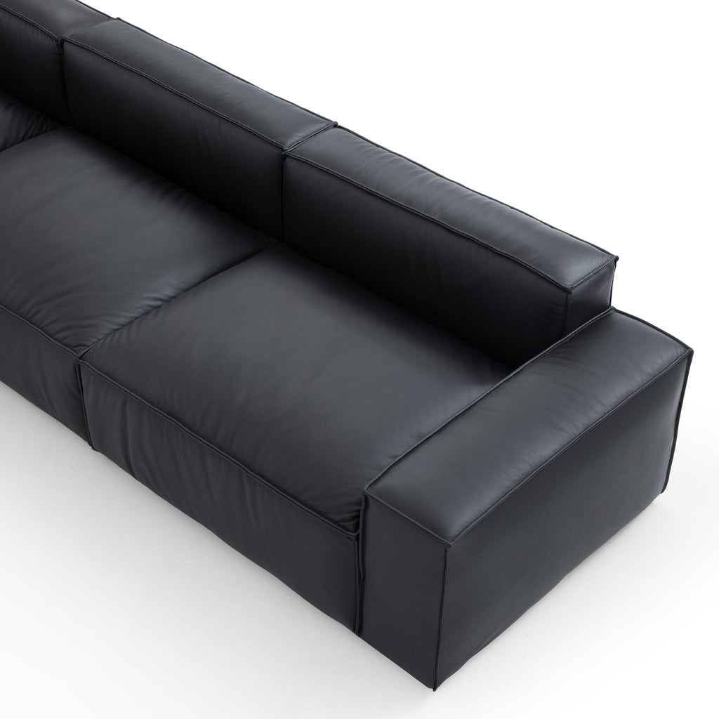 Canapé sectionnel et ottoman minimaliste de luxe en cuir noir