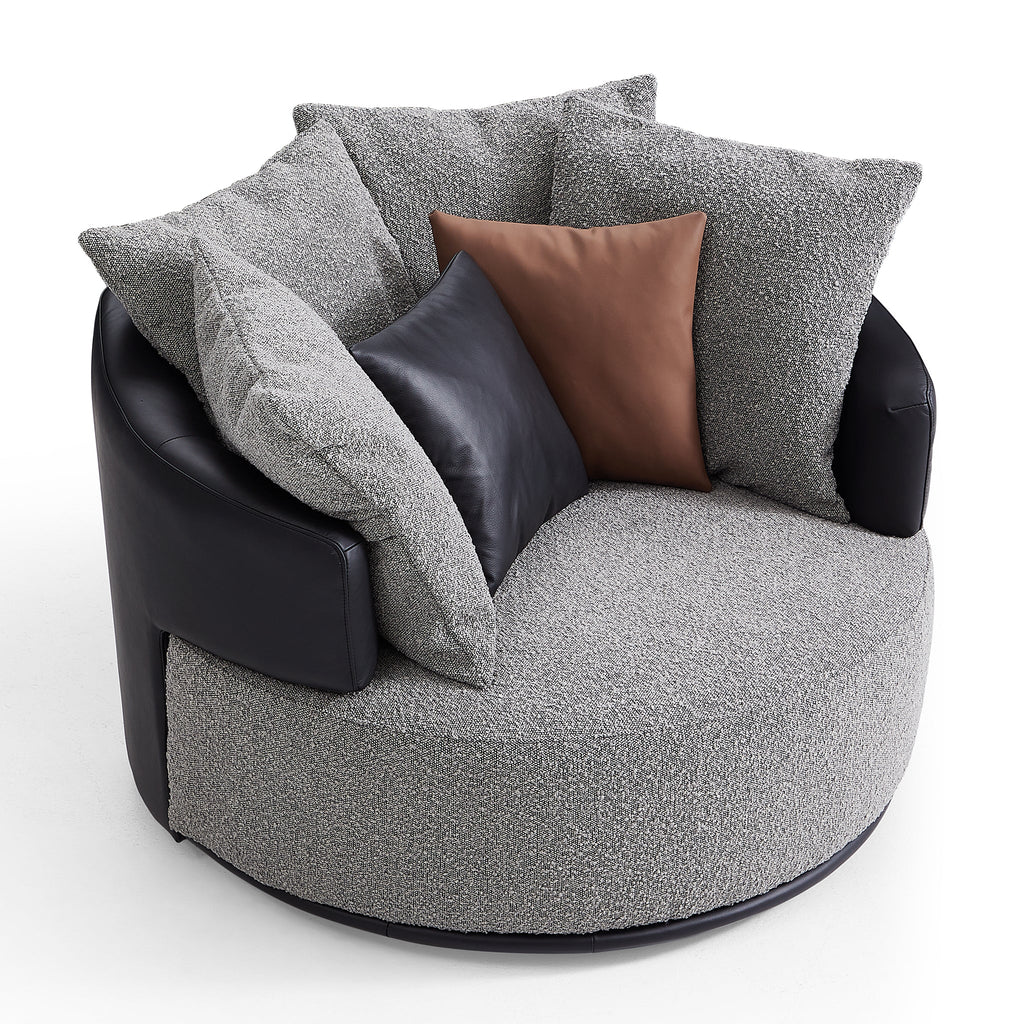 Fauteuil pivotant Luna en tissu bouclé gris clair