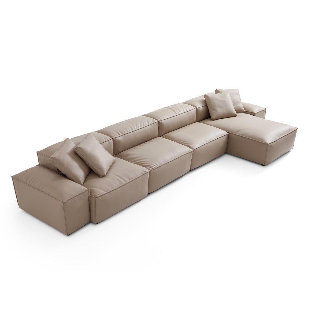Cube Modular Beige Genuine Leather Sectional