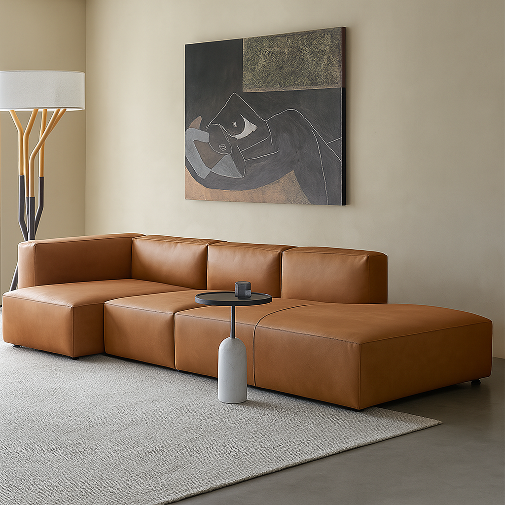 Canapé d'angle en cuir italien à profil bas Geometry