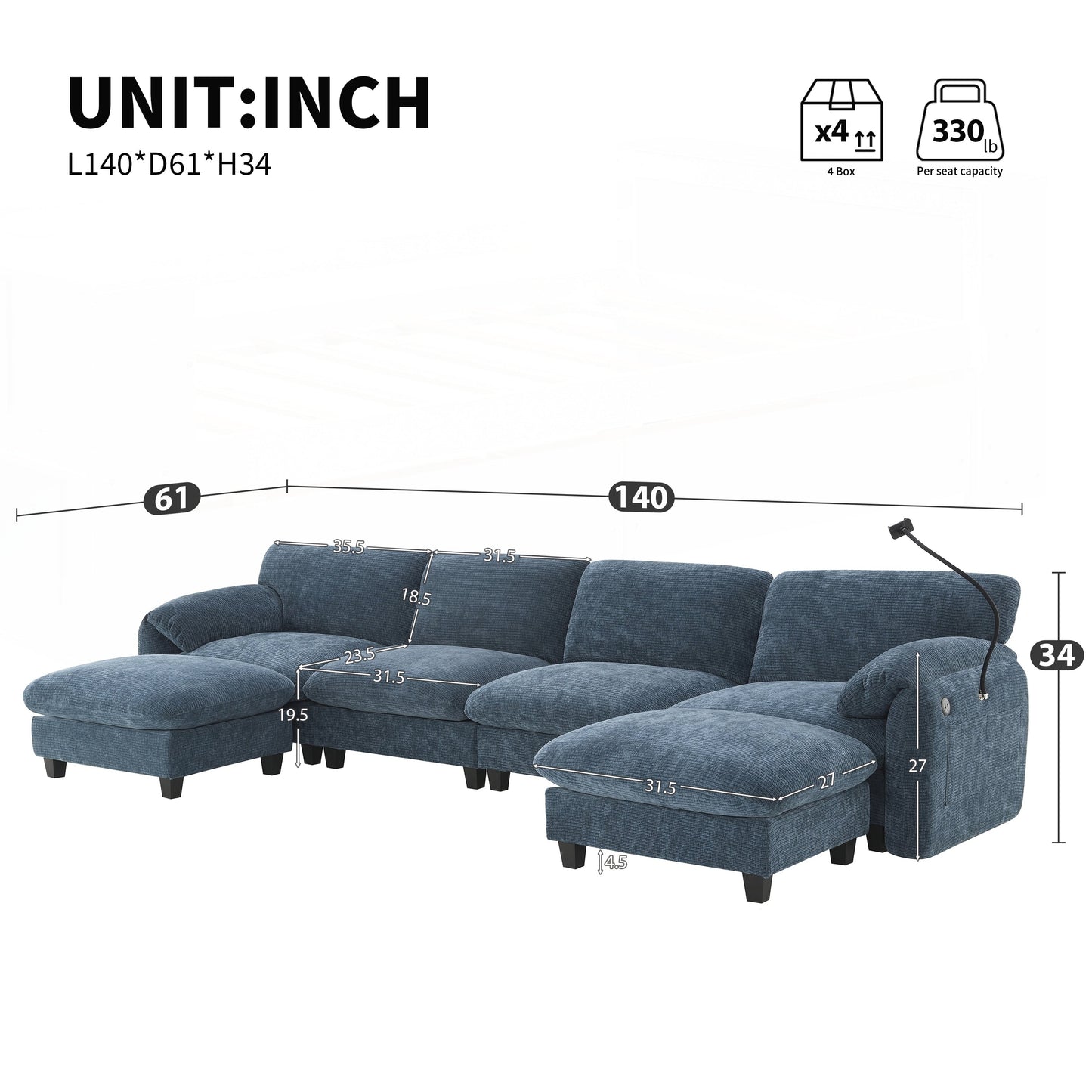 Canapé sectionnel modulaire de 140 pouces