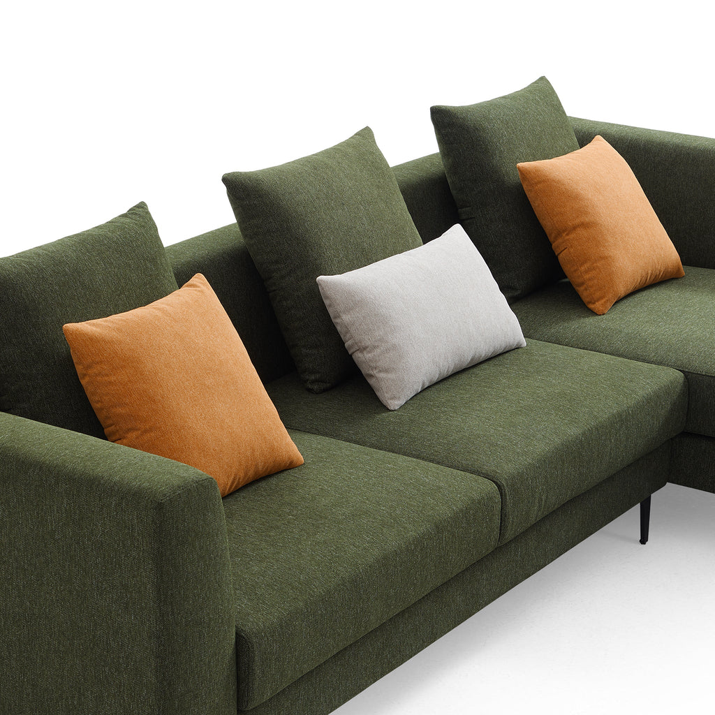 Canapé sectionnel en tissu vert Jungle en forme de L avec méridienne