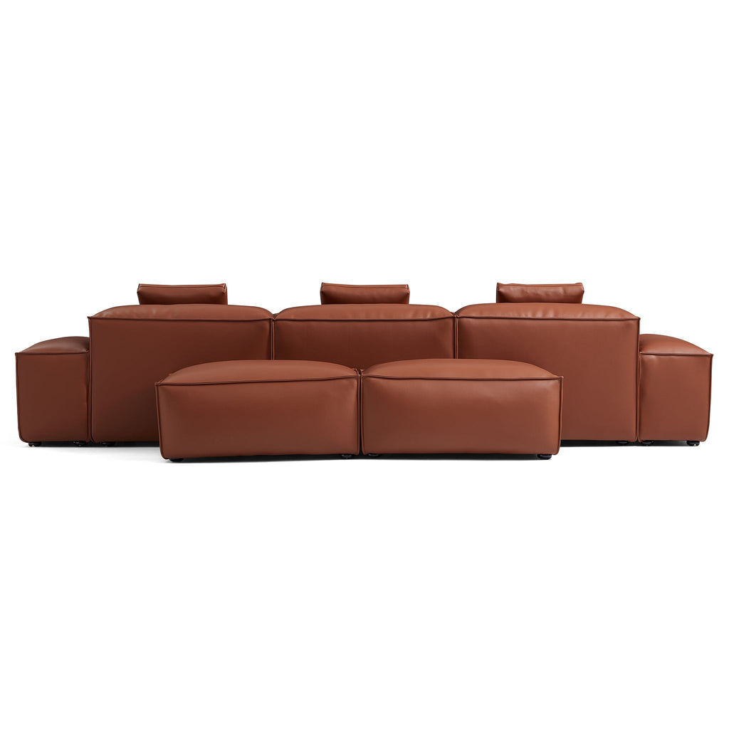 Cube Modular Beige Genuine Leather Double-Sided Sectional