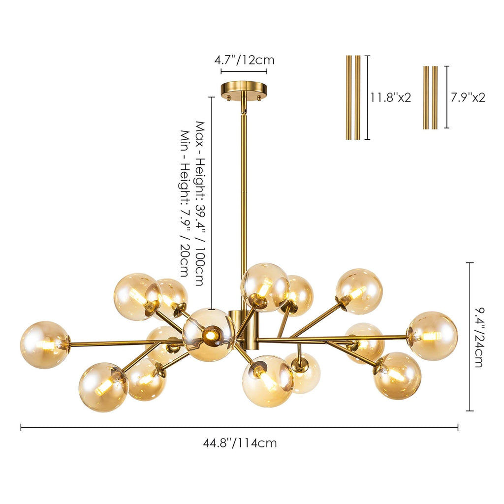 Lustre moderne à bulles Spoutnik de grande taille, noir ou doré, pour salle à manger