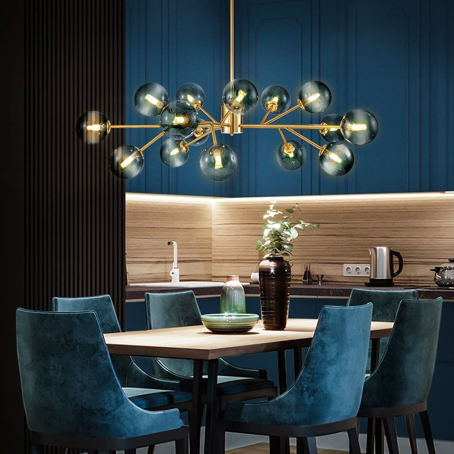 Lustre moderne à bulles Spoutnik de grande taille, noir ou doré, pour salle à manger