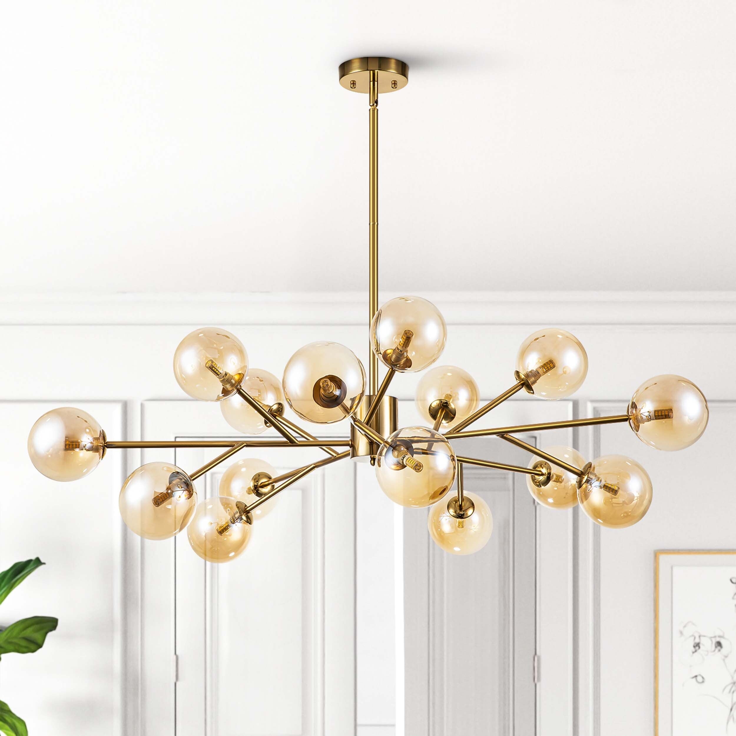 Lustre moderne à bulles Spoutnik de grande taille, noir ou doré, pour salle à manger