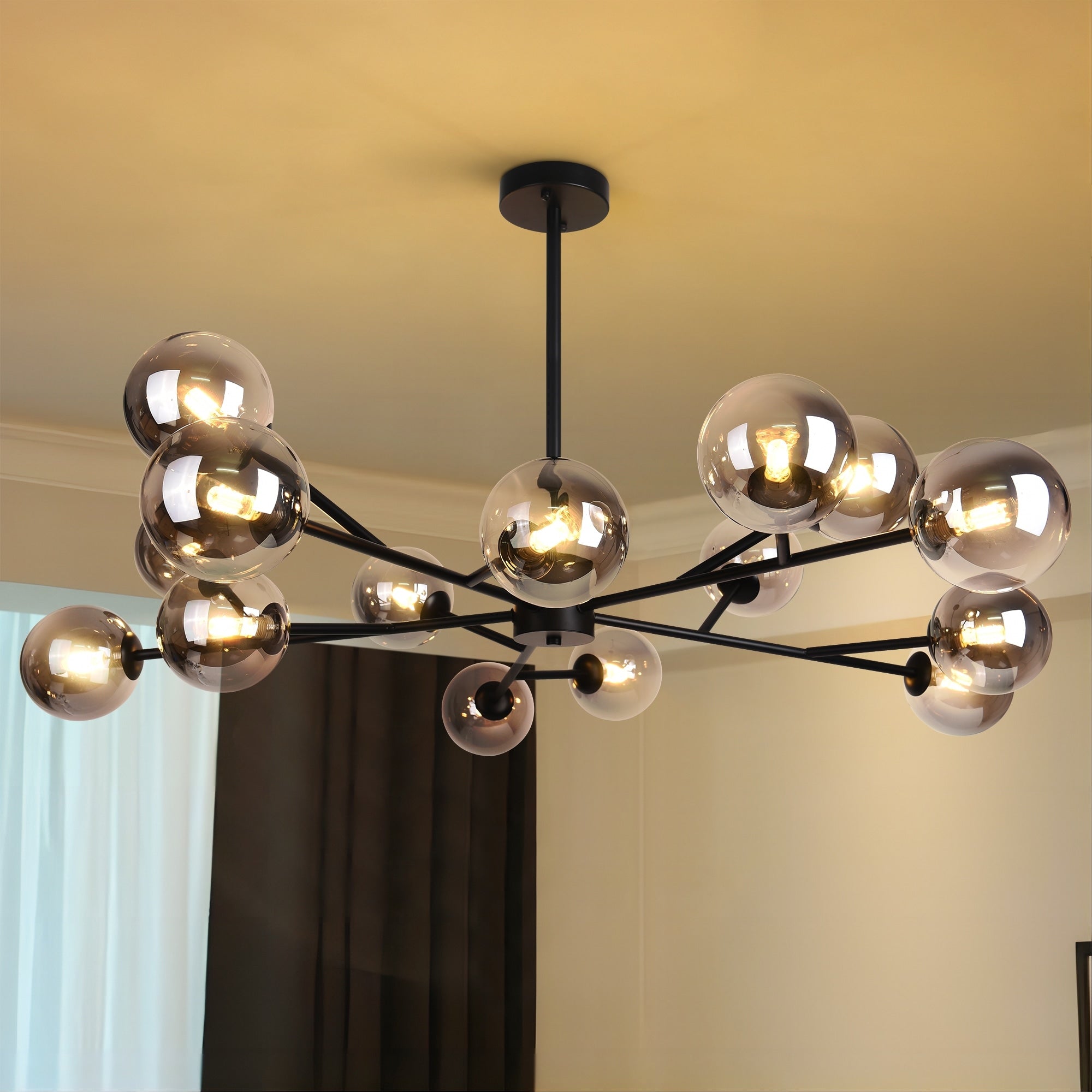 Lustre moderne à bulles Spoutnik de grande taille, noir ou doré, pour salle à manger