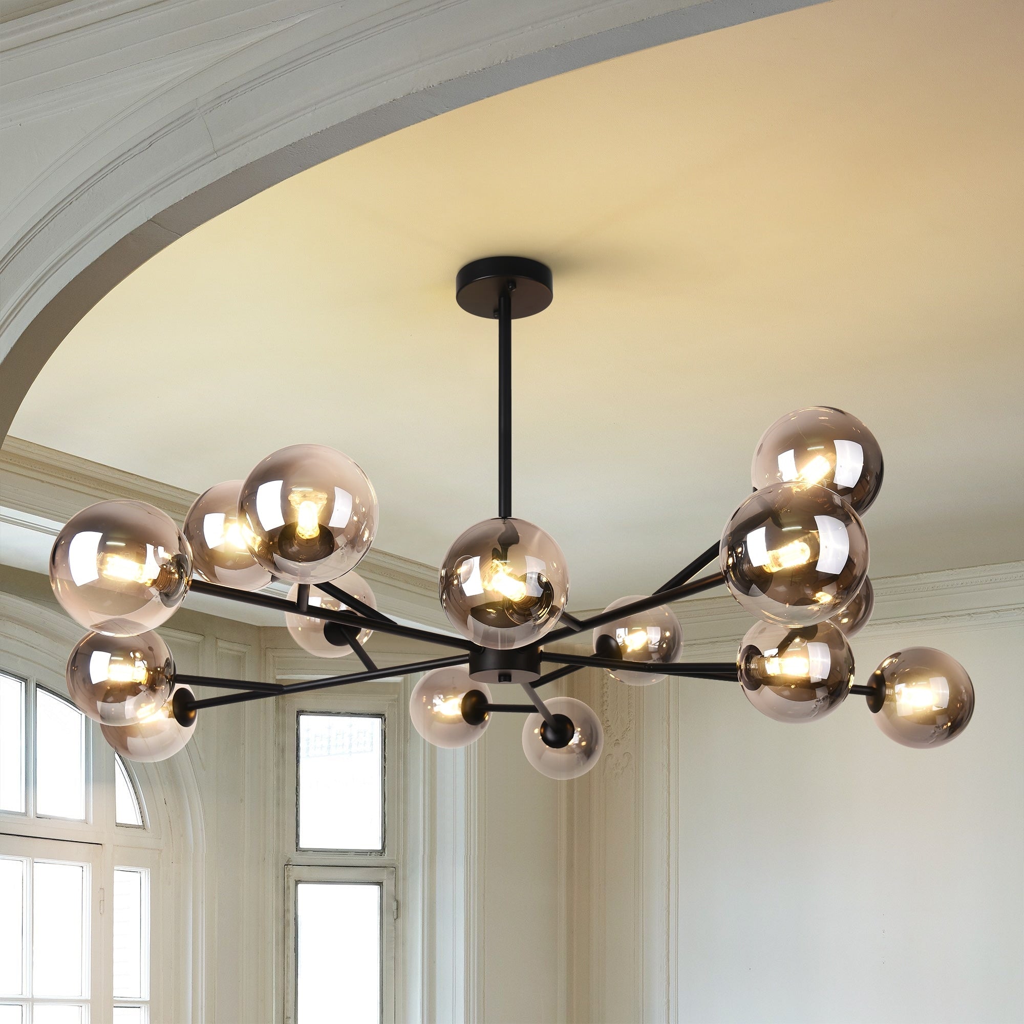 Lustre moderne à bulles Spoutnik de grande taille, noir ou doré, pour salle à manger