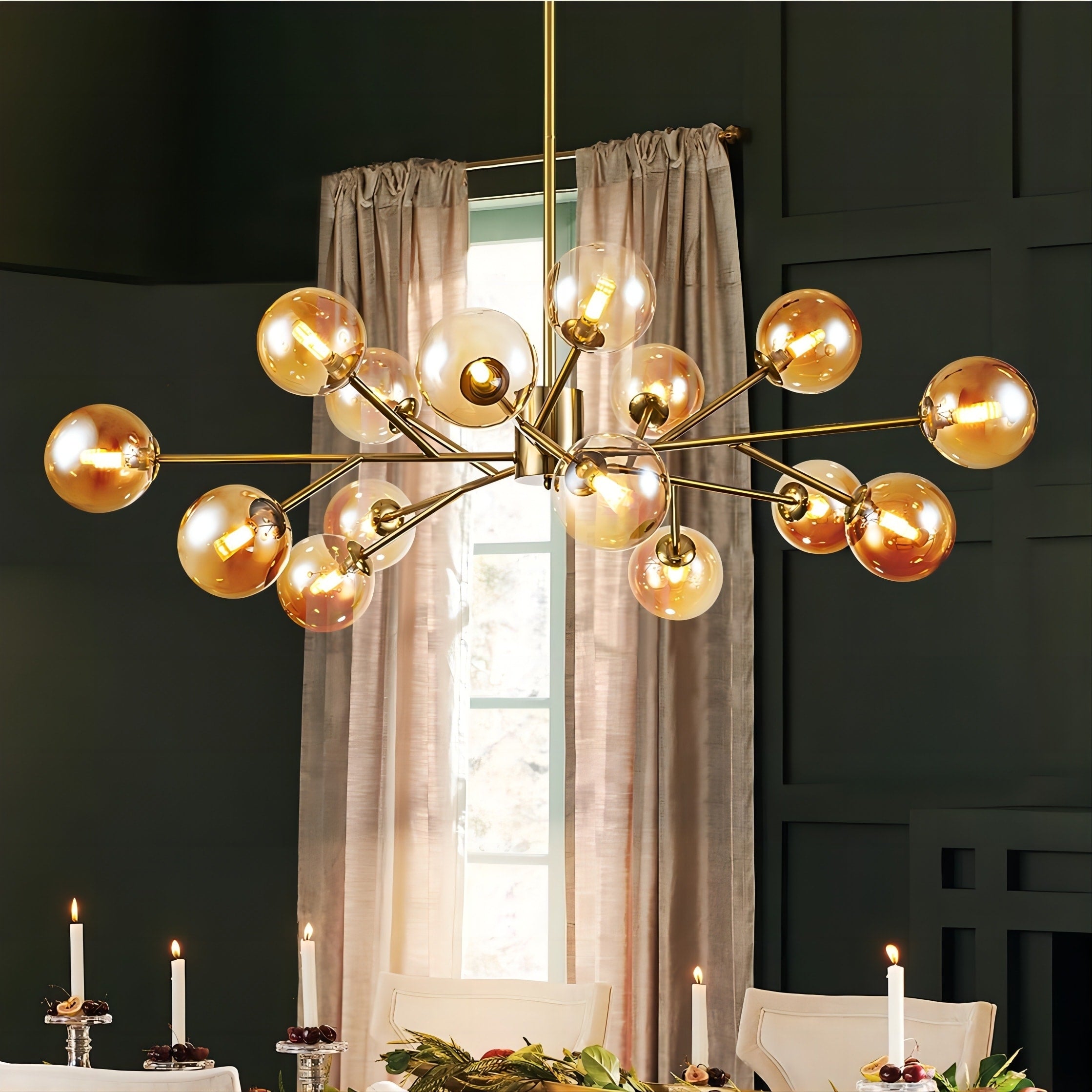 Lustre moderne à bulles Spoutnik de grande taille, noir ou doré, pour salle à manger