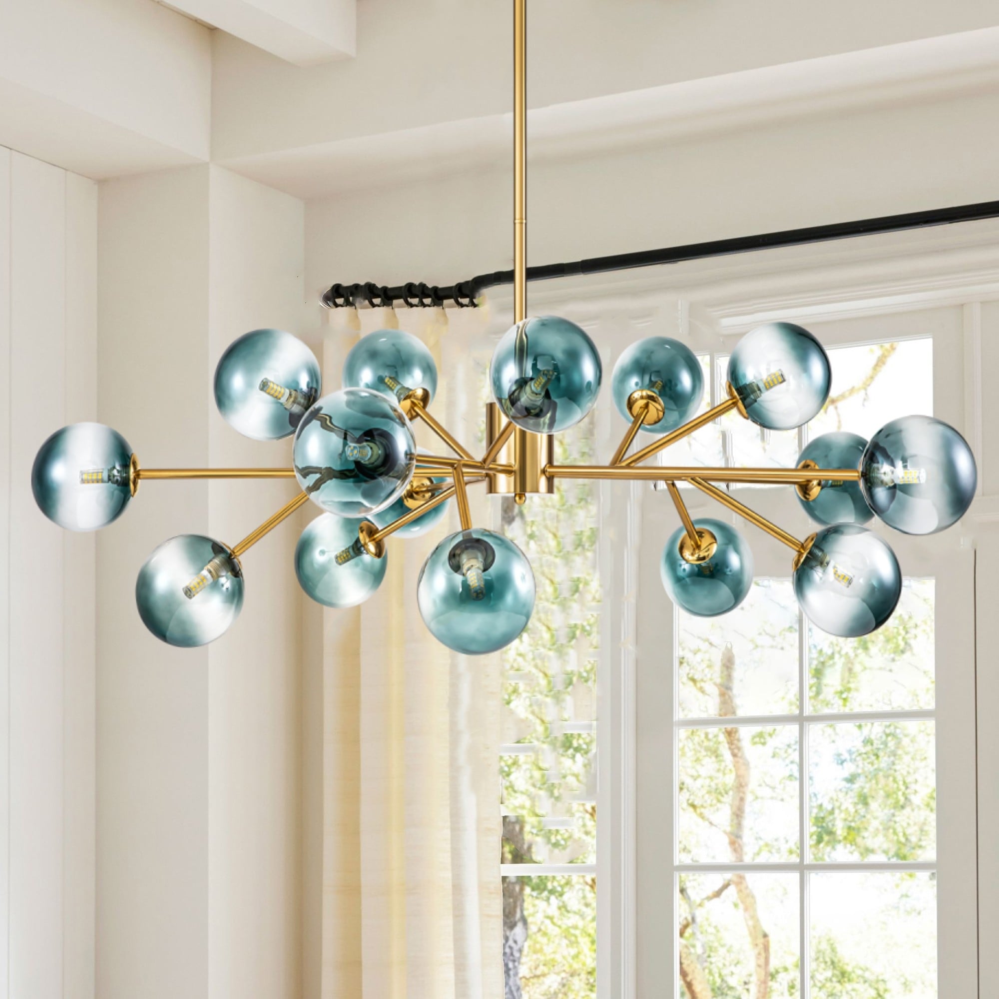 Lustre moderne à bulles Spoutnik de grande taille, noir ou doré, pour salle à manger