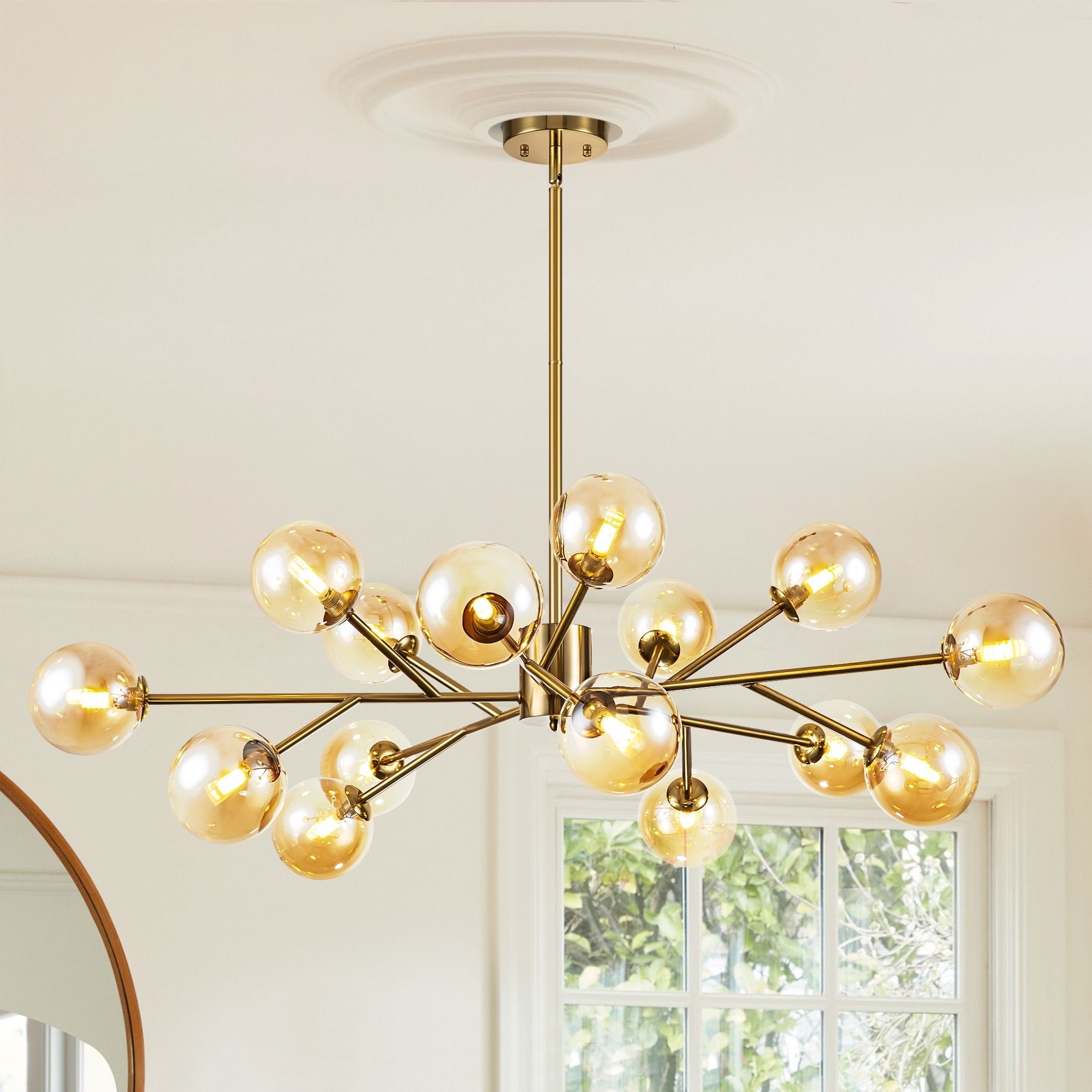 Lustre moderne à bulles Spoutnik de grande taille, noir ou doré, pour salle à manger