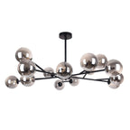 Lustre linéaire moderne à 15 lumières pour îlot de cuisine Sputnik, composé de branches et de bulles en verre